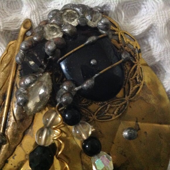 Vintage Abstract Large Multi Media Layered Brass Beaded Brooch - Picture 2 of 3